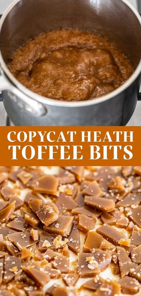 Diy Toffee Bits, How To Make Toffee Bits, Diy Toffee Candy, English Butter Toffee Recipe, Heath Cookies Recipes Toffee Bits, Hard Toffee Recipe, Diy Toffee, Toffee Treats, Toffee Bits Recipe