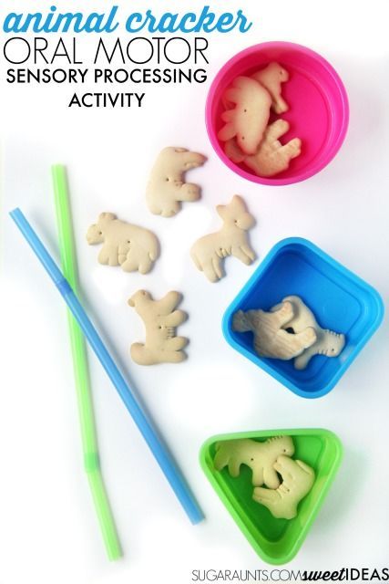 Oral sensory processing oral motor activity that is perfect for sensory input like proprioception for calming activities and self regulation activities as well as oral motor exercises for weak cheek mussels or weak lip closure and tongue protrusion. Sensory Processing Activities, Regulation Activities, Oral Motor Activities, Animal Cracker, Feeding Therapy, Sensory Input, Zoo Theme, Sensory Diet, Motor Planning