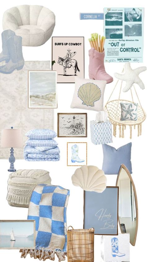 Coastal Room Decor, Cowgirl Bedroom, Coastal Granddaughter Aesthetic, Cowgirl Room, Granddaughter Aesthetic, Aesthetic Coastal, Home Decor Blue, Beachy Room, Coastal Room