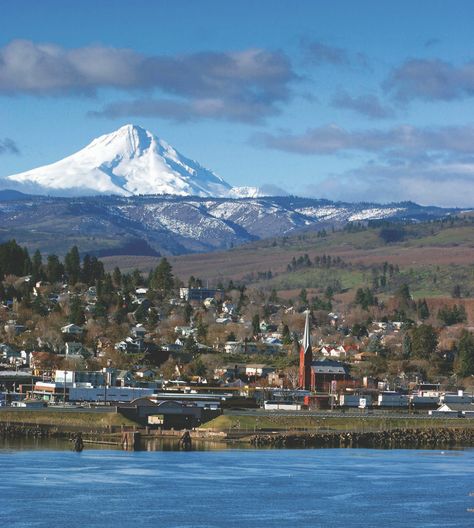 Top Ten True Western Towns 7: The Dalles, Oregon The Dalles Skyline and Mount Hood The Dalles, Oregon The Dalles Oregon, Western Town, Mount Hood, Fort Smith, Oregon Trail, Columbia River Gorge, Heritage Center, Local History, Western Art