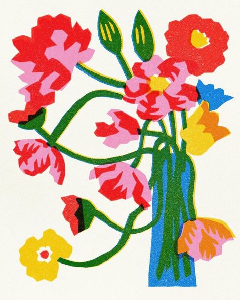 Floral Screen Print, Riso Design, Asahi Nagata, Staying True To Yourself, Flower Stickers, Riso Print, Plakat Design, Soyut Sanat Tabloları, True To Yourself