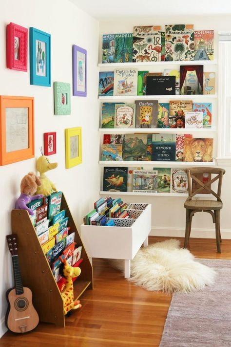 Kids Play Corner, Book Bin, Play Corner, Colorful Playroom, Kids' Playroom, Exterior Color Schemes, Baby Bedroom, Kids Corner, Kids Room Design