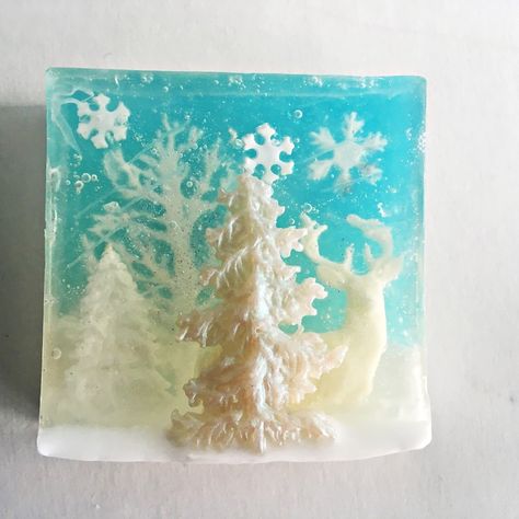 Holiday Soap Ideas, Christmas Soap Designs, Christmas Cold Press Soap, Cold Process Christmas Soap, Snow Soap, Snowflake Soap, Soap Carving, 3d Christmas Tree, Unique Soap