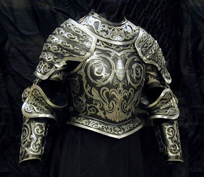 ornate plate armor | The Pirate Queen custom armour Costume Armour, Pirate Queen, Ancient Armor, Historical Armor, Knight Armor, Arm Armor, Medieval Armor, Fantasy Armor, Body Armor