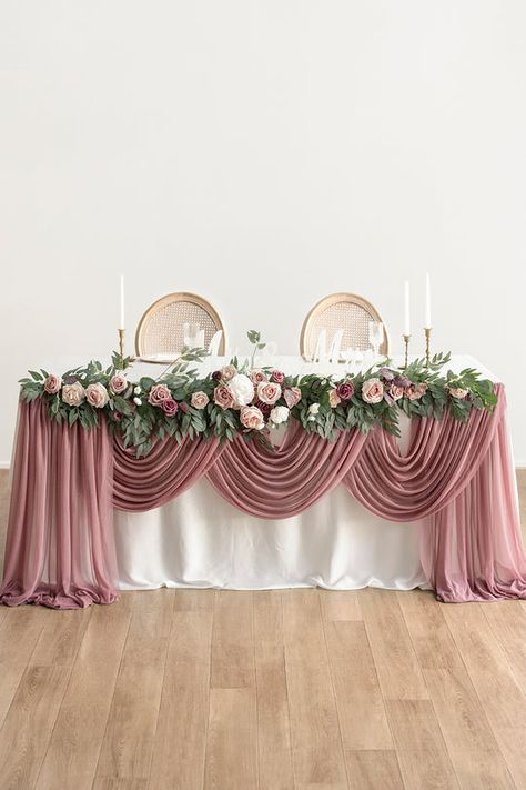 Arbor Florals, Main Table Wedding, Table Floral Decorations, Head Table Wedding Decorations, Arch Arbor, Table Swag, Reception Table Settings, Xmas Wedding, Head Table Decor