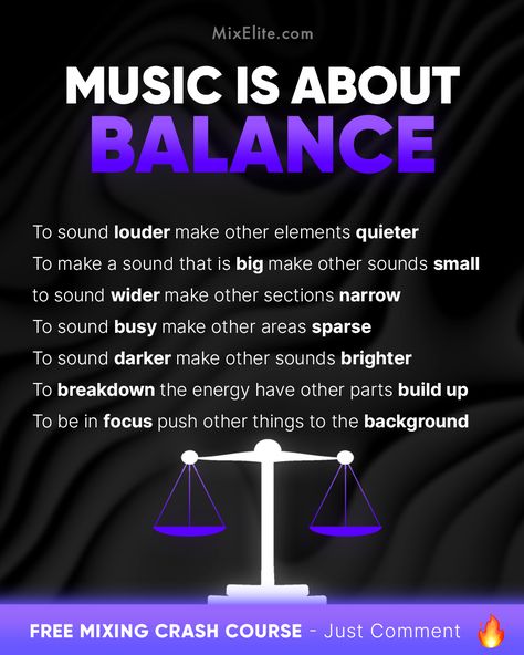 Free Mixing Crash Course 👉 MixElite.com/free-course ⁠ Balance Is Key 🎚️🔑⁠ ⁠  #musicproduction #mixingmasterclass #soundbalance #producerlife #beatmakers #studiohacks #musicmixing #audioproduction #homestudio #musicproducers #mixingandmastering #productiontips⁠ ⁠ Mixing Vocals, Artist Management Music, Music Hacks, Writing Songs Inspiration, Music Basics, Music Engineers, Audio Mixing, Balance Is Key, Sound Engineering