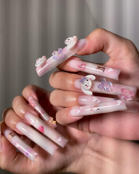 Stilleto Nails Hello Kitty, Long Acrylic Nails Coffin Hello Kitty, Long Square Acrylic Nails Hello Kitty, Xxl Hello Kitty Nails, Y2k Nails Acrylic Long Hello Kitty, Tiffany Nails, Beauty Nail Salon, Stilleto Nails Designs, Junk Nails