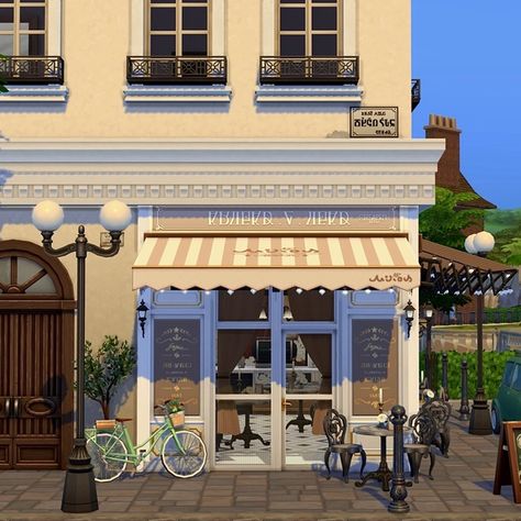 Parisian Cafe | NolanaSims Sims Cafe Layout, Ts4 Cafe Cc, Sims4 Cafe Cc, Sims 4 Cafe Ideas, Sims 4 Cafe Build, Sims 4 Cafe Cc, Sims 4 Paris, Sims 4 Cafe, Paris Street Cafe