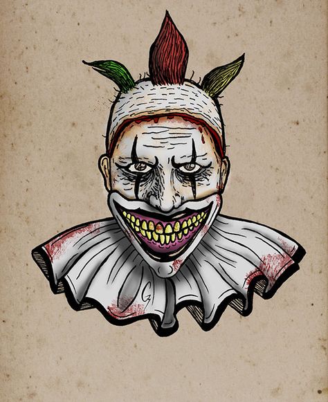 AHS: Freak Show ~ Twisty on Behance Ahs Twisty The Clown Tattoo, Twist The Clown, Twisty Tattoo, Ahs Drawings, Ahs Clown, Freakshow Tattoo, Ahs Tattoo Ideas, American Horror Story Clown, Twisty Clown