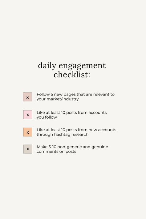 instagram engagement, engagement checklist, instagram marketing, marketing tips, instagram tips Social Media Engagement Strategy, How To Make Your Social Media Aesthetic, Increase Social Media Engagement, Social Media Posting Strategy, How To Do Social Media Marketing, Increasing Social Media Engagement, Marketing Tips For Instagram, Social Media Daily Checklist, Ig Marketing Social Media