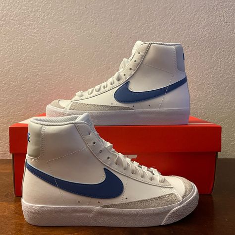 Product: Nike Blazer Mid '77 Gs Game Royal White Blue Color: White / Blue Size: 5.5y / 7 Us Women Style: Da4086-113 Condition: Brand New Without Original Box (Small Marking On Shoe, See Photos For Detail); 100% Authentic Shipping: Same Day Shipping / Next Business Day Shipping Guaranteed Questions? Feel Free To Contact Me At Anytime For Any Questions Or Concerns. Thank You! Nike Blazers Women, Blue Blazers, Nike Blazers Aesthetic, Nike Blazer Shoes Blue, Nike Blazer Aesthetic, Nike Blazer Mid 77 Indigo, Platform Nike Blazers Blue, Nike Blazer Mid 77 Baby Blue, Nike Blazers