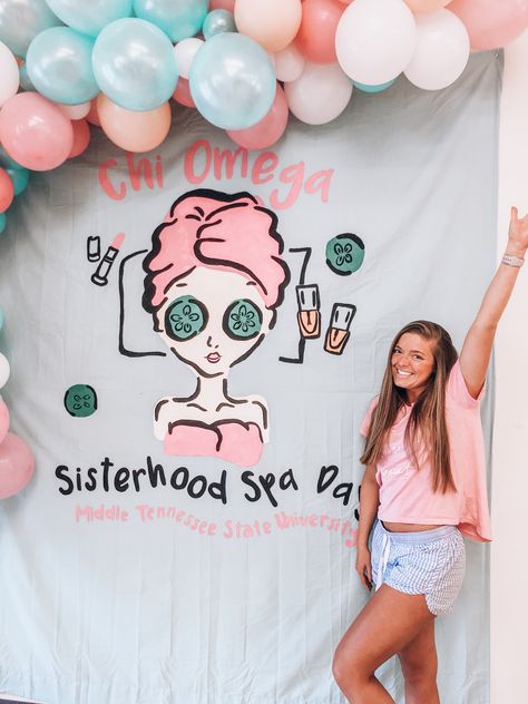 #sorority #banner #ideas #sisterhood Sleepover Sorority Banner, Rush Events Sorority Ideas, Social Ideas Sorority, Sorority Spa Night, Sorority Chapter Retreat Ideas, Sorority Themes Events, Sisterhood Chair Ideas, Sorority Sisterhood Retreat Ideas, Sisterhood Retreat Banner