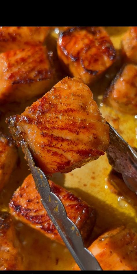 Honey Old Bay Salmon, Blackened Salmon Bites, Old Bay Salmon, Brown Sugar Salmon, Salmon Bites Recipe, March Food, Salmon Bites, Blackened Salmon, Clean Eating Breakfast Recipes