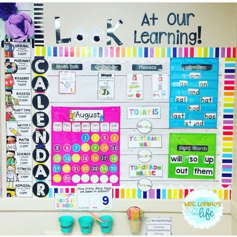 Kindergarten Bulletin Boards Focus Walls, 1st Grade Board Ideas, Weekly Focus Board Preschool, Focus Wall Kindergarten, Morning Meeting Bulletin Board, Weekly Focus Board, First Grade Bulletin Board Ideas, Focus Wall Classroom, Special Education Classroom Setup