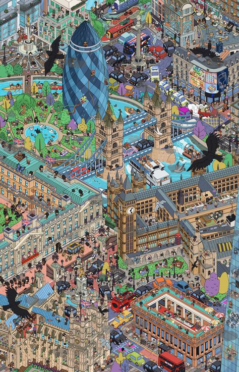 ArtStation - Scavenger Hunt Art - Popcore Pixel Art Map, Fun Scenarios, Map Animation, City Maps Illustration, Find Illustration, Architect Portfolio, Pixel City, Cozy Cartoon, City Comic