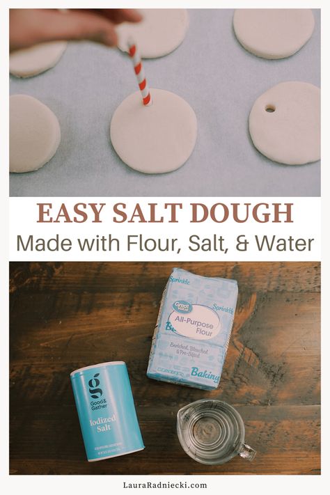 Here is an easy DIY Salt Dough recipe for crafting ornaments, crafts, and fun kids' projects. Get creative with this versatile dough! Easy Dough Ornaments For Kids, Salt Dough Crafts For Fathers Day, White Dough Ornaments, Salt Dough Dish, Salt And Flour Ornaments Kids, Salt Dough Recipe Bake, Easy Salt Dough Recipe, Flour Ornaments Recipe Salt Dough, Homemade Salt Dough Ornaments