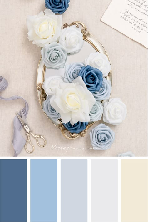 https://www.lingsmoment.com/collections/2020-summer Dusty Blue Navy Wedding, Dusty Blue And Navy Wedding, Blue And Navy Wedding, Navy Wedding Decor, Blue Navy Wedding, Flower Color Palette, Dusty Blue And Navy, Wedding Decor Diy, Diy Bouquets