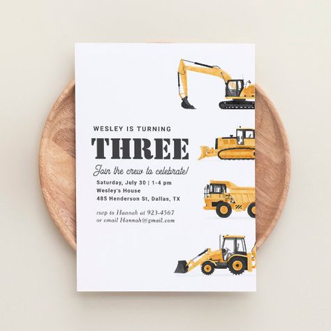 $2.93 | Construction Vehicles 3rd Birthday Party #construction birthday, birthday party, dump truck, excavator bulldozer backhoe, boy birthday, construction birthday invitation, dump everything, simple modern minimalist, construction vehicle, 3rd birthday Construction Site Birthday Party, Construction Birthday Invitations, 1st Birthday Party Invitations, Construction Vehicle, Construction Birthday Parties, 2nd Birthday Invitations, Trucks Birthday Party, Birthday Party Invitation Templates, Boy Birthday Invitations