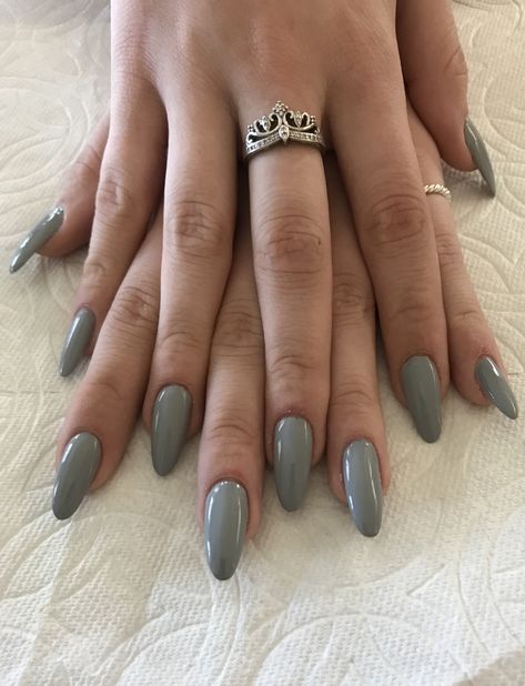 Stone Grey Nails, Dark Grey Almond Nails, Dark Grey French Tip Nails, Nardo Grey Nails, Almond Nails Grey, Nail Inspo Grey, Grey Purple Nails, Gray Almond Nails, Grey French Nails