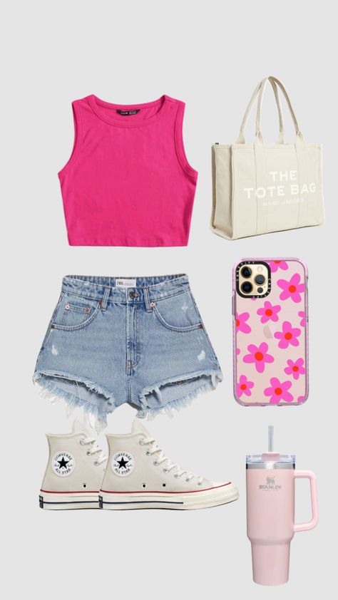 Preppy Pink Shorts Outfit, Cute Everyday Outfits Pink, Cute Fits Preppy, Preppy Outfits Pink, Pink Outfits For School, Summer Pink Outfits, Pink Preppy Outfits, Preppy Pink Outfits, Preppy Summer Clothes