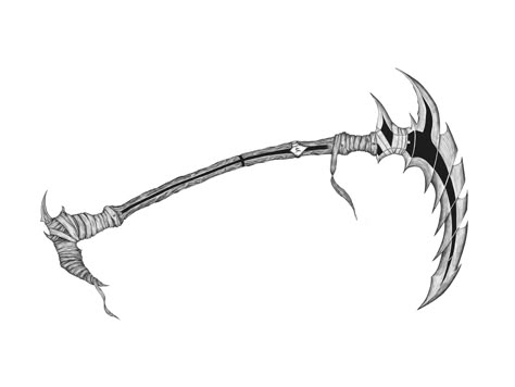 Sickle Concept Art, Scythe Concept Art, Bone Scythe, Scythe Drawing, Scythe Design Art, Scythe Art, Sickle Tattoo, Traditional Scythe Tattoo, Scythe Designs