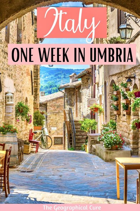 Pinterest pin for 7 Days In Umbria Italy Itinerary Umbria Italy Beautiful Places, Umbria Italy Travel, Italy Umbria, Traveling Italy, Ancona Italy, Italy Trip Planning, Perugia Italy, Florence Italy Travel, Italian Lakes