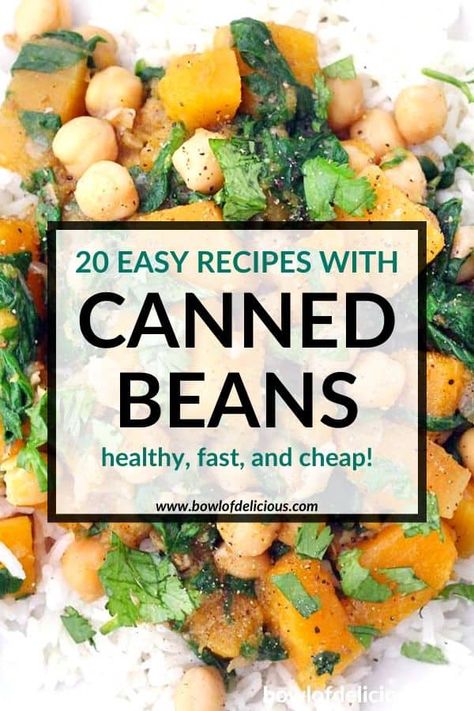 These easy, healthy canned bean recipes are cheap and fast to make! This list includes vegan, vegetarian, and recipes with meat, gluten-free recipes, dinner ideas, snacks, and sides. Best of all? It's so easy to use any kind of bean you have in your pantry to make these recipes! Bean Diet Recipes, Quick Bean Recipes, Low Carb Bean Recipes, Meals With Canned Food, Recipes With Canned Beans, Canned Bean Recipes, Bean Recipes Healthy, Bean Meals, Recipes With Meat