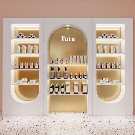 Jewellery Retail Display, Beauty Salon Product Display, Makeup Shop Interior, Cosmetic Interior Design, Cosmetic Shop Interior Design Shelves, Cosmetic Store Design Interiors, Cosmetics Shop Design Store Interiors, Cosmetic Display Design, Jewellery Shop Display