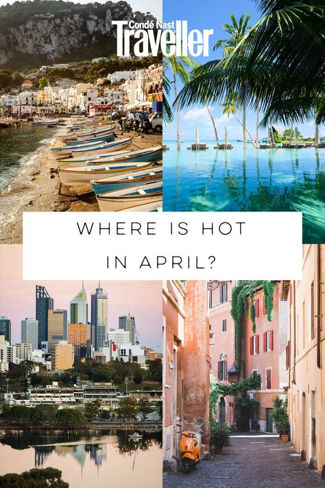 Spring is in full bloom, but so too are April showers, dampening Easter plans and keeping UK temperatures cool.   Why not head to one of these 10 hot and sunny destinations instead? With average temperatures of 19℃ they're perfect for soaking up the rays in spring. April Honeymoon Destinations, April Travel Destinations, Spain In April, Holiday Destinations Bucket Lists, Romantic Holiday Destinations, Uk Holiday Destinations, Cheap Holiday Destinations, April Travel, April Vacation