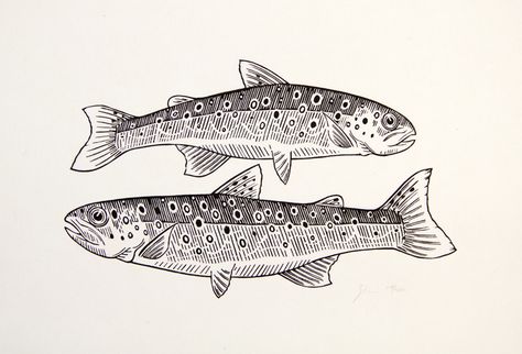 Lake Trout Tattoo, Brook Trout Drawing, Salmon Tattoo Simple, Minnow Tattoo, Trout Tattoo Women, Brook Trout Tattoo, Rainbow Trout Tattoo, Trout Drawing, Salmon Tattoo