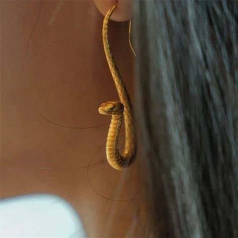 Just found this amazing item on AliExpress. Check it out! $1.63 | Punk Golden Color Vivid Snake Earrings Exaggerate Personality Fashion Animal Ear Hook Jewellry Women Gothic 2024 Cobra Aesthetic, Slytherin Core, Snake Choker Necklace, Brass Jewellery, Bohemian Jewellery, Snake Jewelry, Snake Earrings, Ear Hook, Brass Jewelry