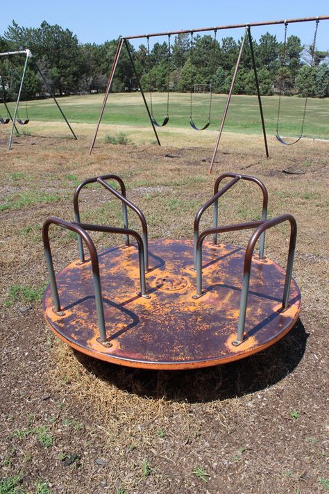 Our first date. This merry-go-round is gone now. : ( Merry Go Round Playground, Vintage Playground, Cool Playgrounds, College Inspiration, Abandoned Theme Parks, Tire Swing, Kids Growing Up, Creative Gardening, Merry Go Round