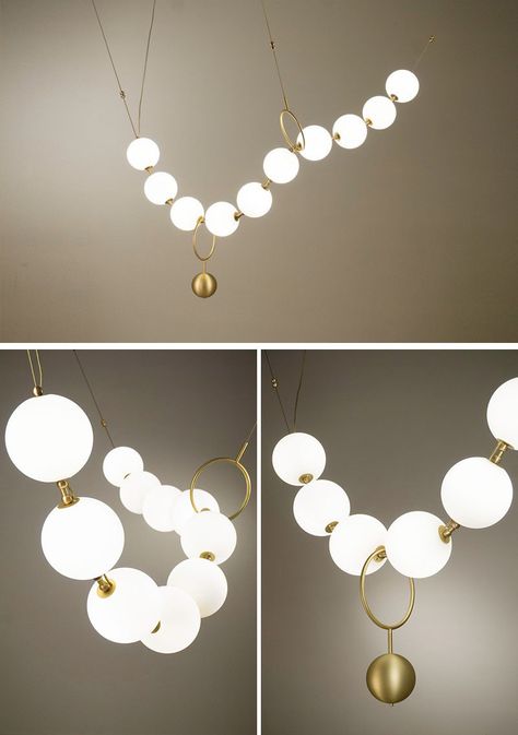 This sculptural light by Larose Guyon was inspired by a string of pearls, paying tribute to the artistic elegance of Gabrielle Chanel (Coco Chanel). #Lighting #Design Sculptural Light, Element Lighting, Gabrielle Chanel, New Interior Design, Design Movements, String Of Pearls, Lighting Design Interior, Mirror Interior, Custom Lighting