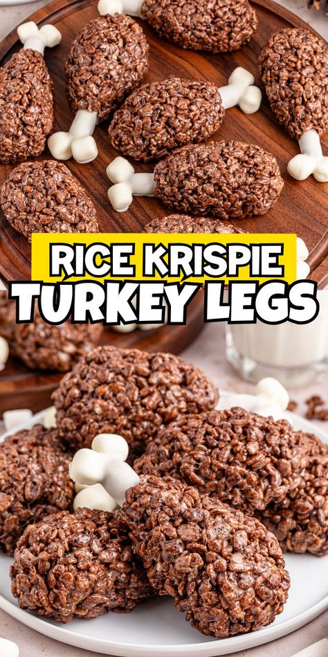 Rice Krispie chocolate turkey legs Rice Krispie Turkey, Cocoa Krispie Treats, Winter Holiday Recipes, Cocoa Krispies, Traditional Thanksgiving Recipes, Turkey Treats, Thanksgiving Snacks, Holiday Desserts Table, Krispie Treats Recipe