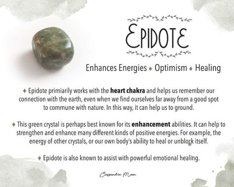 Epidote Crystal Meaning, Eastern Healing, Witchy Crystals, Crystals Magic, Epidote Crystal, Pictures Of Crystals, Rock Box, Healing Rocks, Crystal Seashells