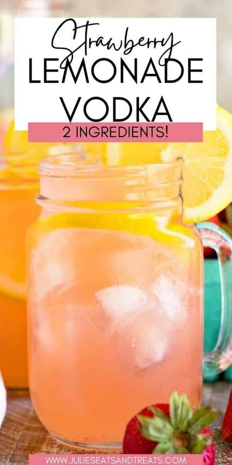 Strawberry Lemonade Vodka Drink is a 2 ingredient cocktail that is perfect for summer. Simply mix together premade refrigerated Strawberry Lemonade and strawberry lemonade vodka for an easy cocktail. It doesn't get more refreshing or easier than this. Sip it by the pool, lake or anytime! Alcoholic Lemonade Drinks, Vodka Lemonade Drinks, Vodka Drinks Easy, Pink Lemonade Vodka, Easy Strawberry Lemonade, Vodka Mixed Drinks, Easter Drink, Strawberry Lemonade Recipe, Simply Lemonade