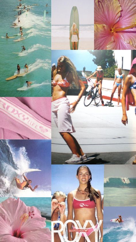 #surf #vintagesurf #roxy #surfstyle Australian Surf Aesthetic, Vintage Roxy Poster, Roxy Surf Poster, Roxy Girl Aesthetic, 2000s Surfer Girl, Roxy 90s, Roxy Aesthetic, Vintage Surf Aesthetic, Surf Collage