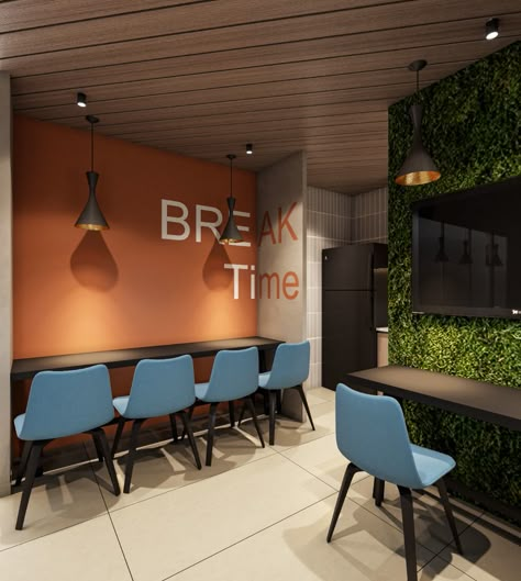 Modern Office Break Room Design, Office Color Palette Work Spaces, Employee Lounge Ideas Break Room, Office Lounge Interior, Corporate Break Room, Break Room Ideas Employee, Break Room Ideas, Office Color Scheme, Employee Lounge