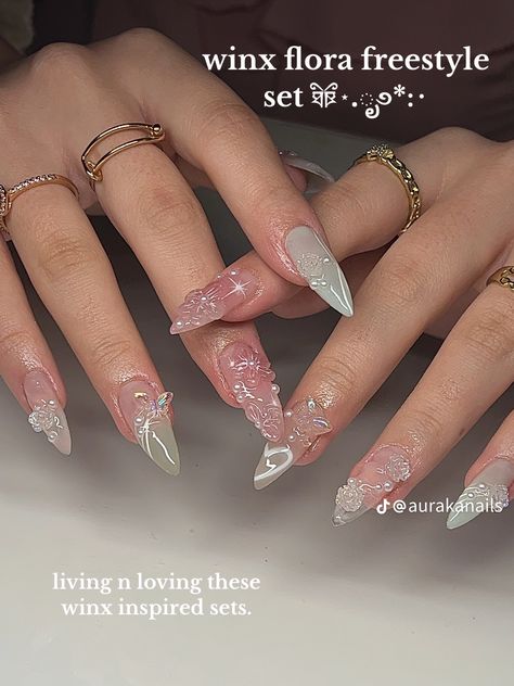 Fairy Core Nails, Fairycore Nails, Romantic Nails, Gel Nail Art Designs, Cute Simple Nails, Girly Acrylic Nails, Pretty Nail Art Designs, Pretty Gel Nails, Soft Nails