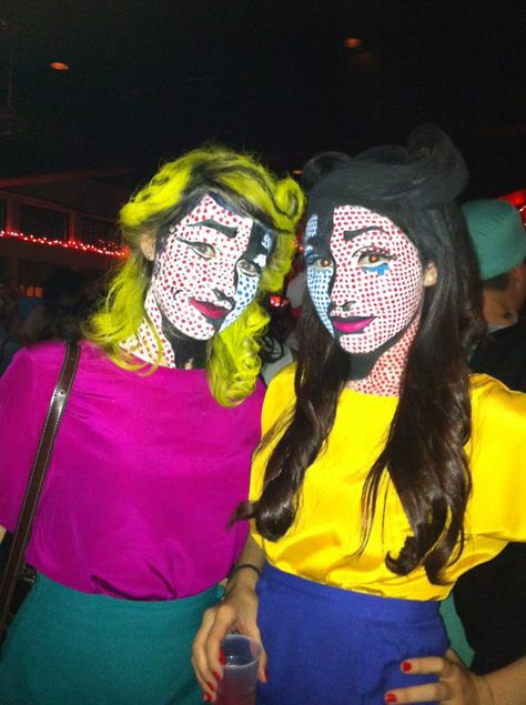 Our Roy Lichtenstein pop art costume. What a blast =D Pop Art Costume, Art Costumes, Roy Lichtenstein Pop Art, Pop Art Party, Lichtenstein Pop Art, Carnaval Costume, Pop Art Makeup, Painted Faces, Hallowen Costume