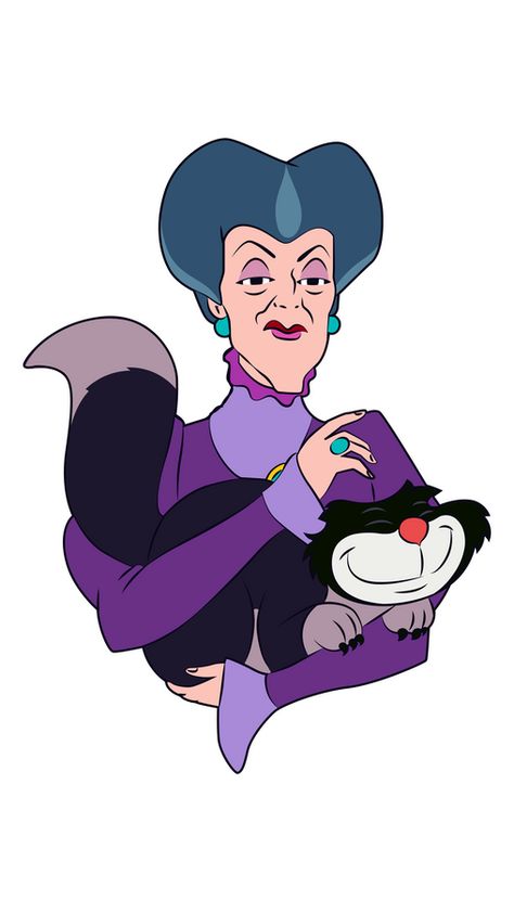 Meet Lady Tremaine and she is the wicked stepmother of Cinderella. Now she is holding her black cat Lucifer and telling Cinderella what to do around the house! The Disney cartoon sticker with Lady... Popular Cartoon Characters Disney, Lucifer Cinderella Cat, Disney Cats Characters, Disney Characters Eating, Cinderella's Stepmother, Stepmother Cinderella, Cinderella Cat, Cinderella Stepmother, Lucifer Cinderella