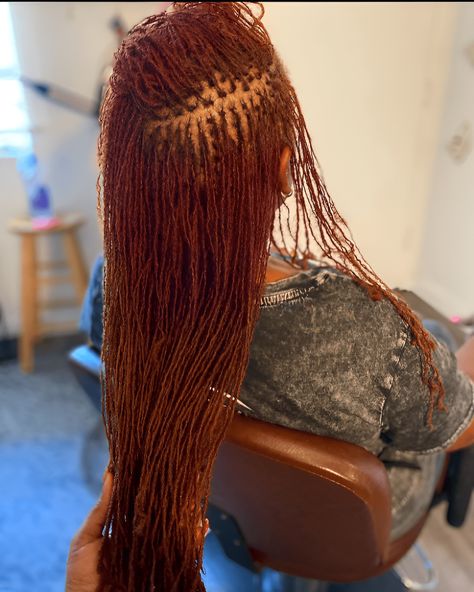 38 Creative Dyed Locs Ideas For A Bold New Look Hair Color Ideas For Micro Locs, Micro Loc Color Ideas, Auburn Sisterlocks, Sisterlock Color Ideas, Sisterlocks Dyed Hair Colors, Auburn Microlocs, Ginger Colored Microlocs, Microlocs Color Ideas Black Women, Copper Microlocs