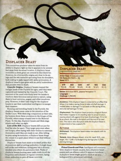 Displacer Beast, Fantasy Creatures Mythology, Jhin League Of Legends, Monster Manual, Mythical Monsters, Praise The Sun, Dnd Races, Dungeons And Dragons 5e, Dnd Dragons