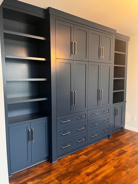 Office Room Cabinets, Office Wall Storage Cabinets, Wall Office Cabinets, Home Office Wall Cabinets Built Ins, Full Wall Storage Cabinets Built Ins, Filing Cabinet Built In, Game Room Storage Cabinets, Custom Built In Cabinets, Built In Wardrobe With Shelves