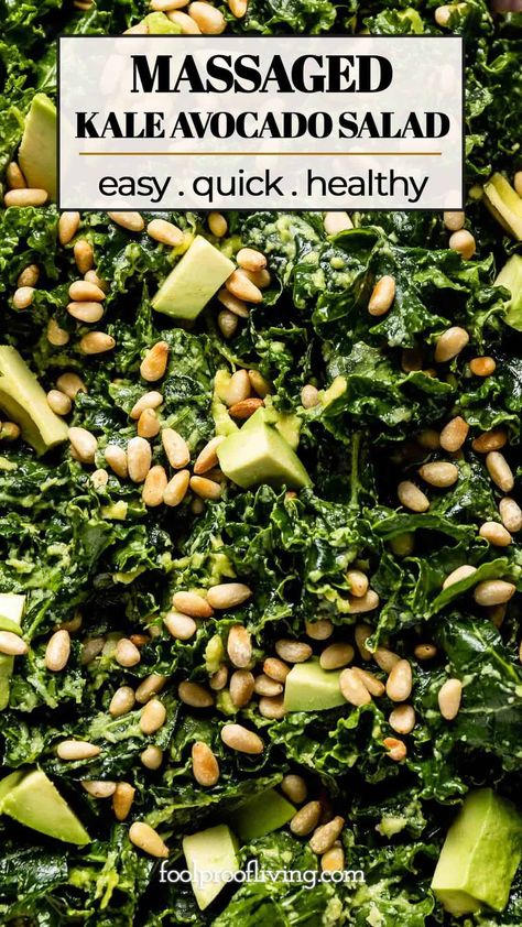 Kale Avocado Salad - Aka Avocado Massaged Kale Salad Low Carb Kale Salad, Massage Kale How To, Healthy Dressings, Kale Salad Dressing, Kale Avocado Salad, Shred Diet, Salad Spinach, Massaged Kale Salad, Avocado Salad Dressing