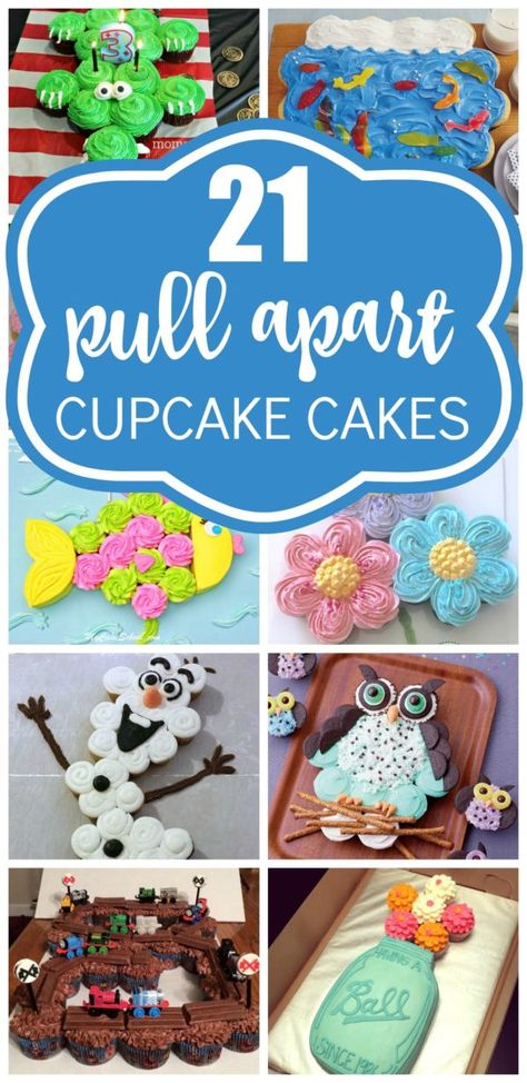 21 Pull Apart Cupcake Cake Ideas Easy Cupcake Cakes, Fish Cupcake Cake Pull Apart, Easy Cupcake Cakes Pull Apart, Cupcake Pullapart Ideas, Pullapart Cakes Birthday Parties, Cakes Made From Cupcakes, Birthday Cupcake Cake Ideas, 6 Cupcake Cake, 1 Cupcake Cake