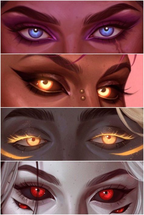 Lighting Effect Drawing, Glowing Eyes Reference, Demon Skin Color, 4 Eyed Character Design, Eye Coloring Reference, How To Draw Demon Eyes, Villain Eyes Drawing, Phoenix Eyes Shape, Oc Eyes Drawing