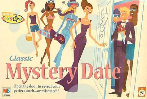 Mystery date game 70's Mystery Date Game, Mystery Date, Nerdy Guys, Childhood Memories 70s, Dream Date, One Of The Guys, Classic Board Games, Milton Bradley, Valentine Box