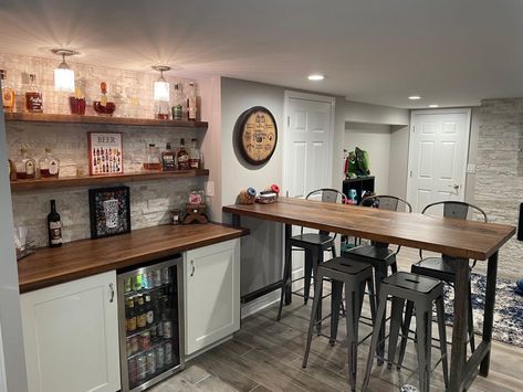 Basement Kitchenette L Shape, L Shape Basement Layout, Convert Dining Room To Bar, Basement L Shaped Bar Ideas, Basement Small Bar Ideas, Basement Bar Designs Layout, Convert Dining Room, L Shaped Basement, Basement Vibes