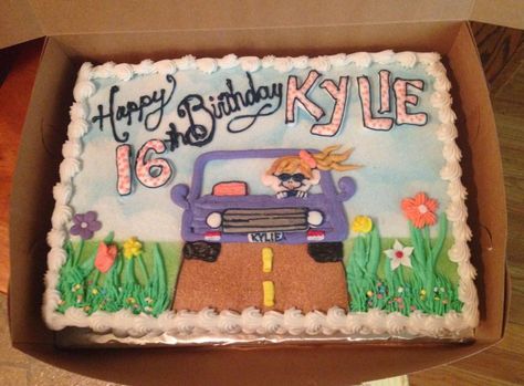 My sweet 16 design Sweet 16 Car Cake, Sweet 16 Sheet Cake Ideas, Sweet 16 Sheet Cake, Sweet 16 Car, Sheet Cake Ideas, Dq Cake, Sweet 16 Themes, Cupcakes Ideas, Sweet 16 Cakes